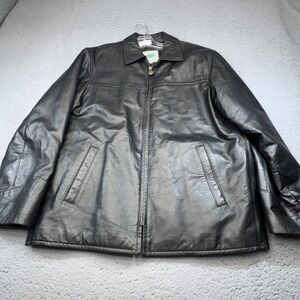 Forest Club Leather Jacket Mens Large Black Quilted Zip Coat Belted Lined